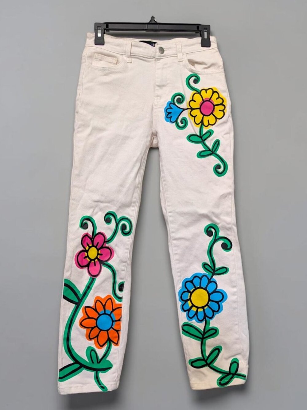 Delias Blooming World white fairy boho colorful floral high rise ankle jeans XS